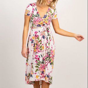 PinkBlush Ivory Floral Hi-Low Wrap Dress size small